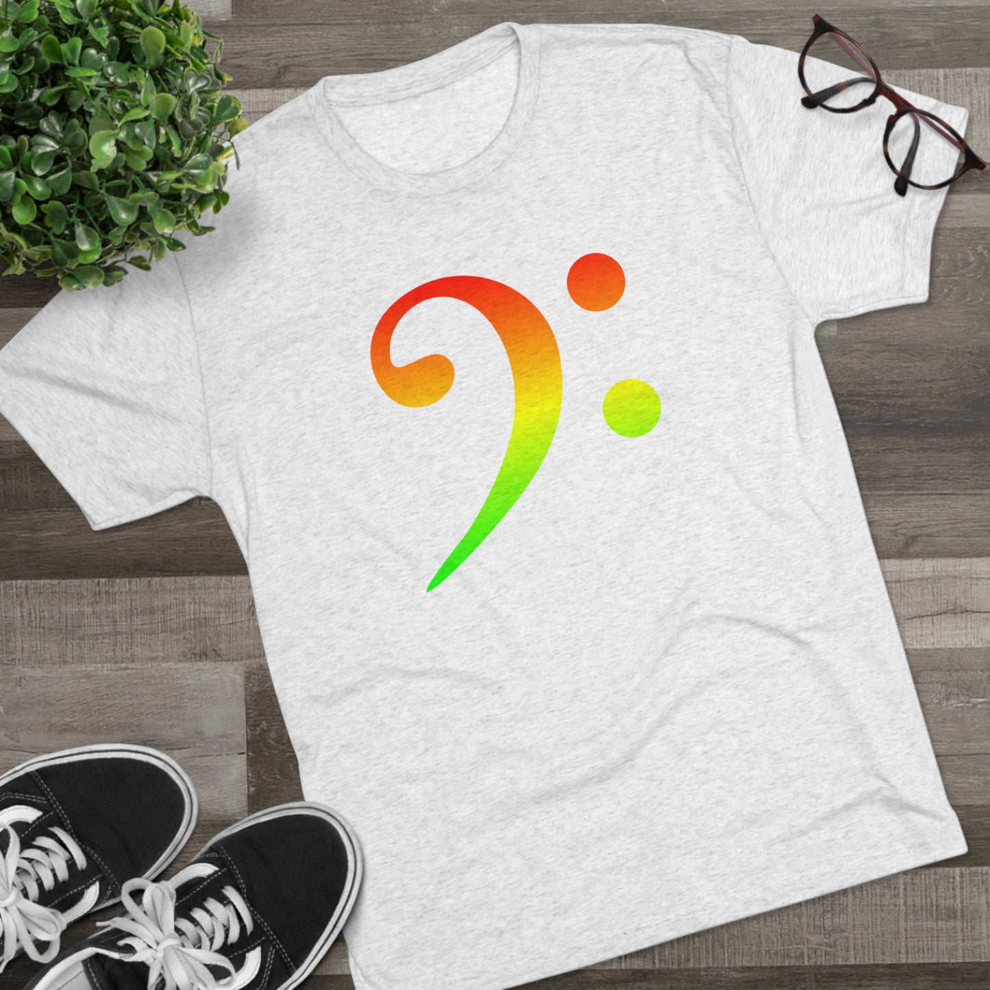 Red Green Gold Gradient Bass Clef Unisex Tri-Blend Crew Tee