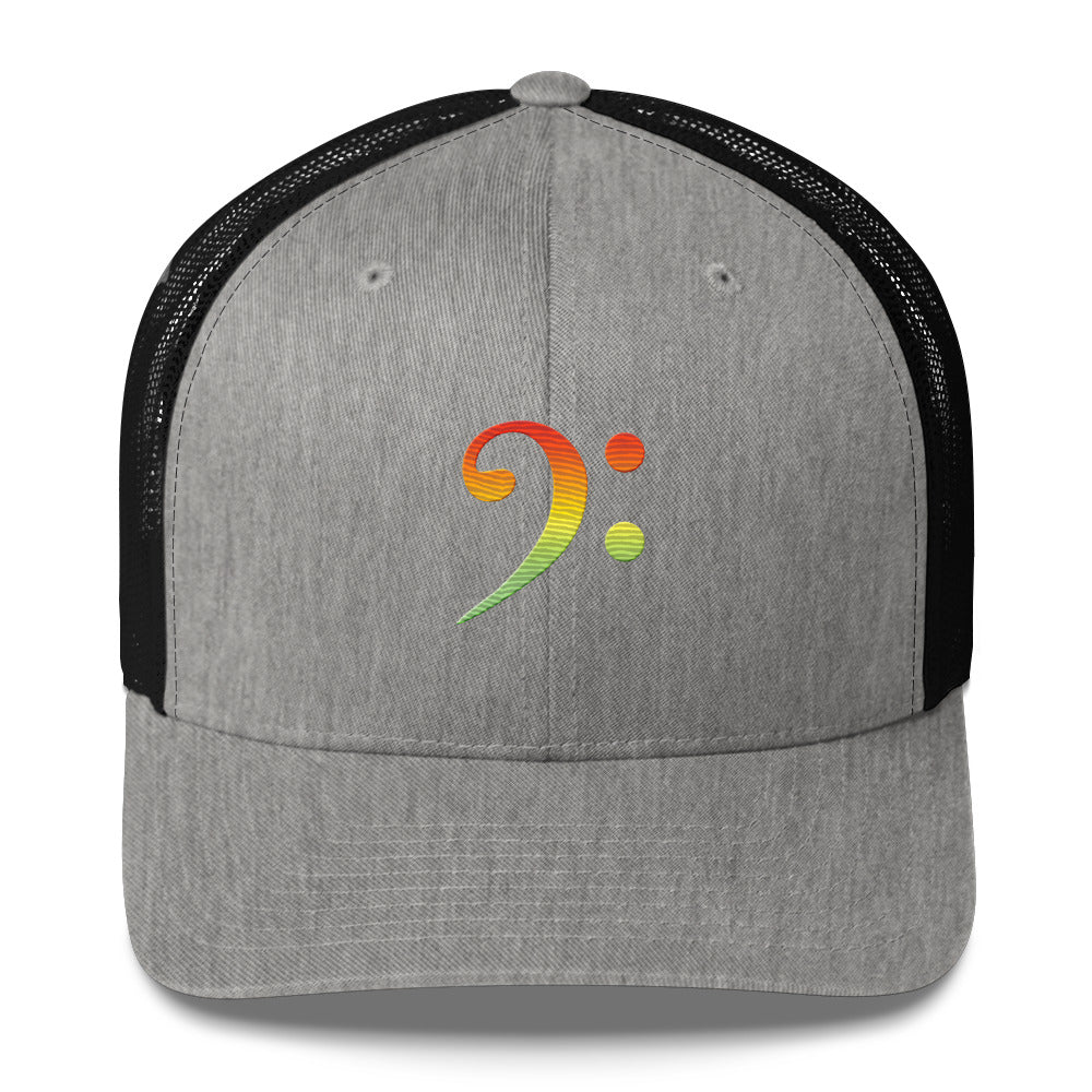 Red Green Gold Gradient Bass Clef Trucker Cap