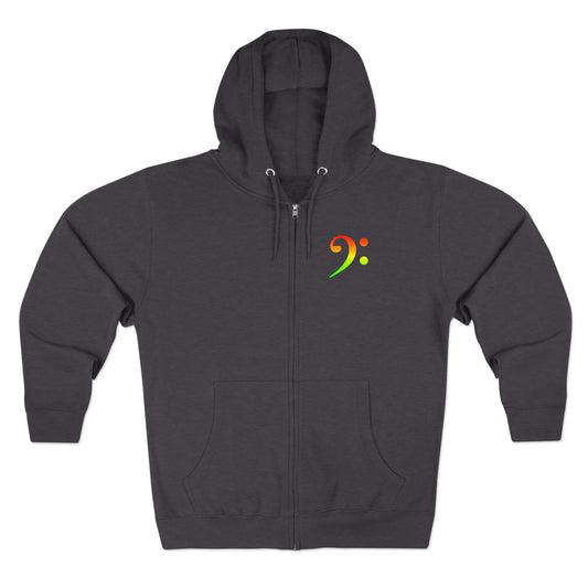 Red Green Gold Gradient Bass Clef Unisex Zip Hoodie