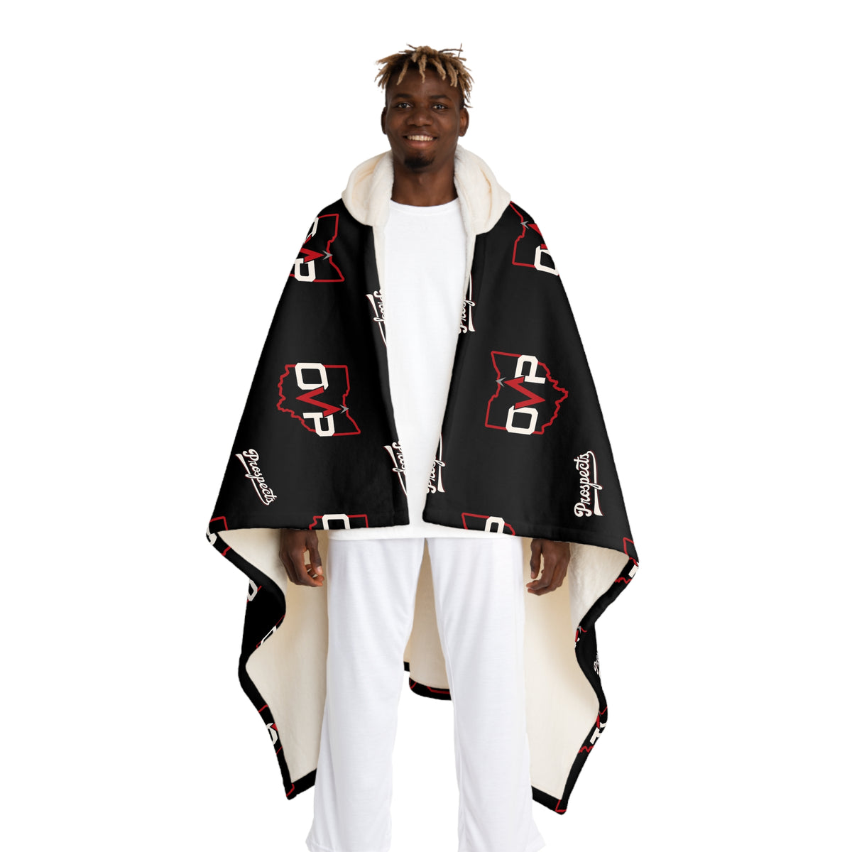Hooded Sherpa Blanket – Black & Red Logo Cozy Throw