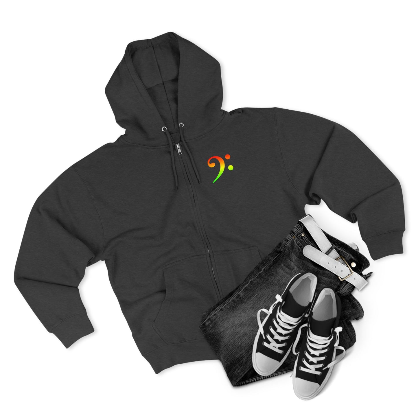 Red Green Gold Gradient Bass Clef Unisex Zip Hoodie