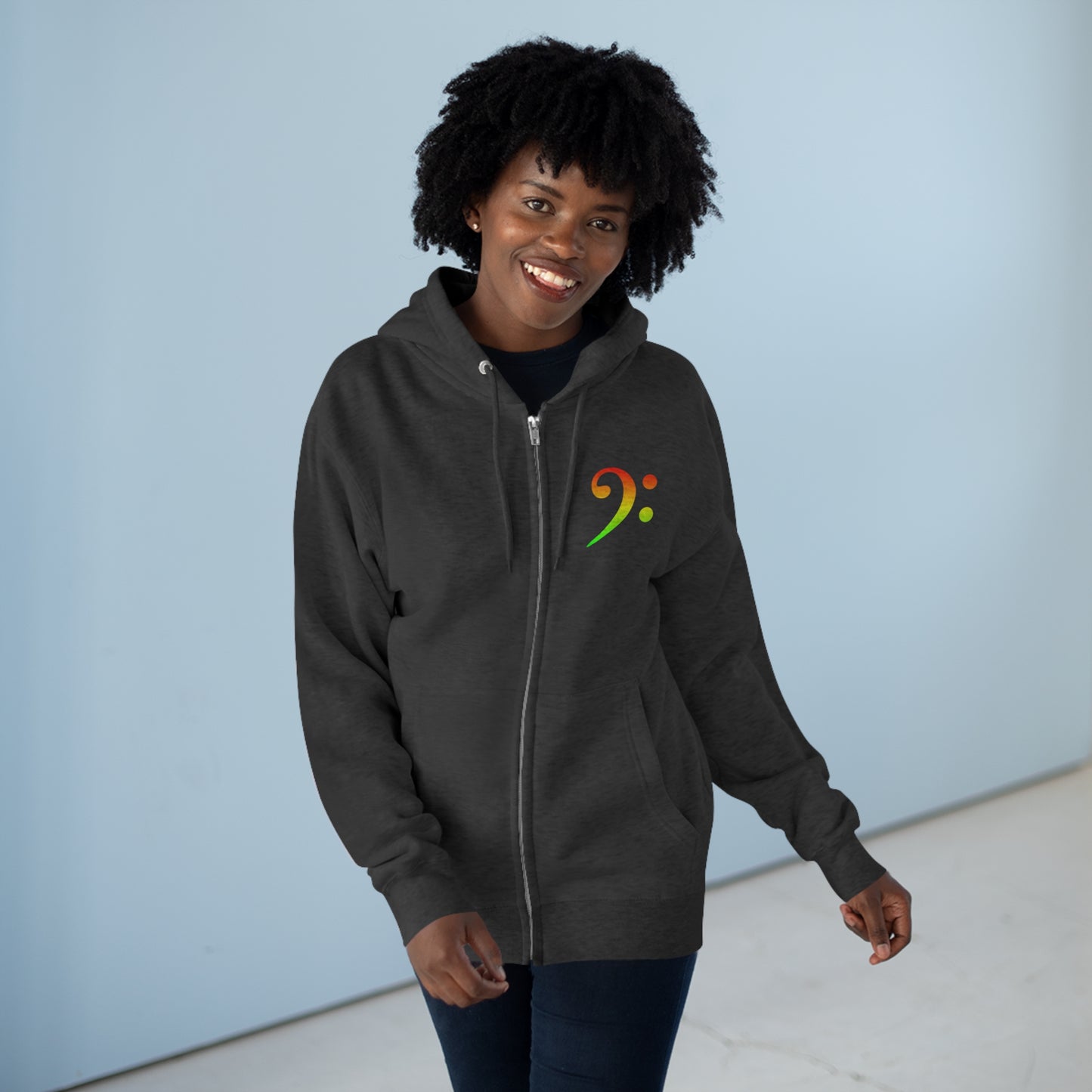Red Green Gold Gradient Bass Clef Unisex Zip Hoodie
