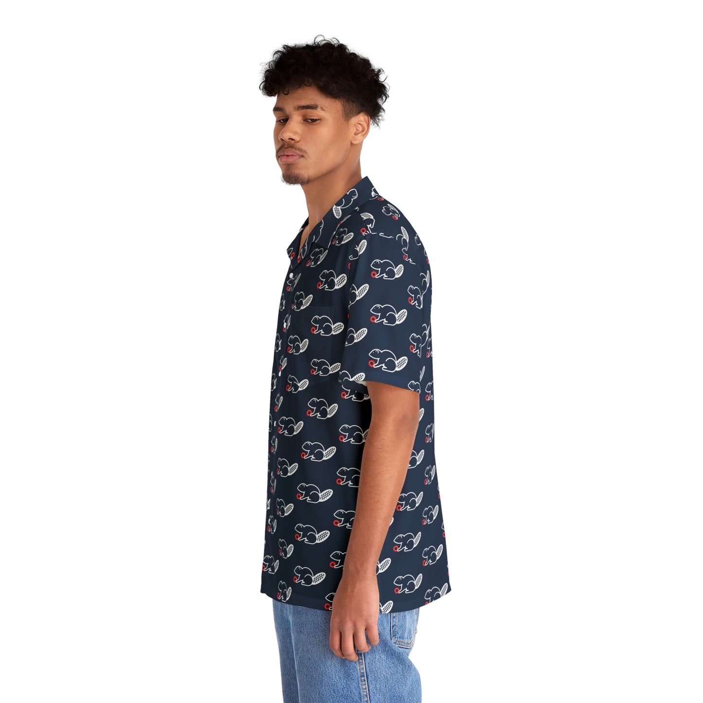 Star Lake Beaver All Over Men's Hawaiian Shirt (AOP)