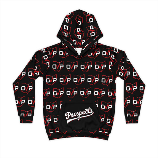 Kids 'Prospects' All-Over Print Hoodie — Red & Black Sports Logo Hoodie