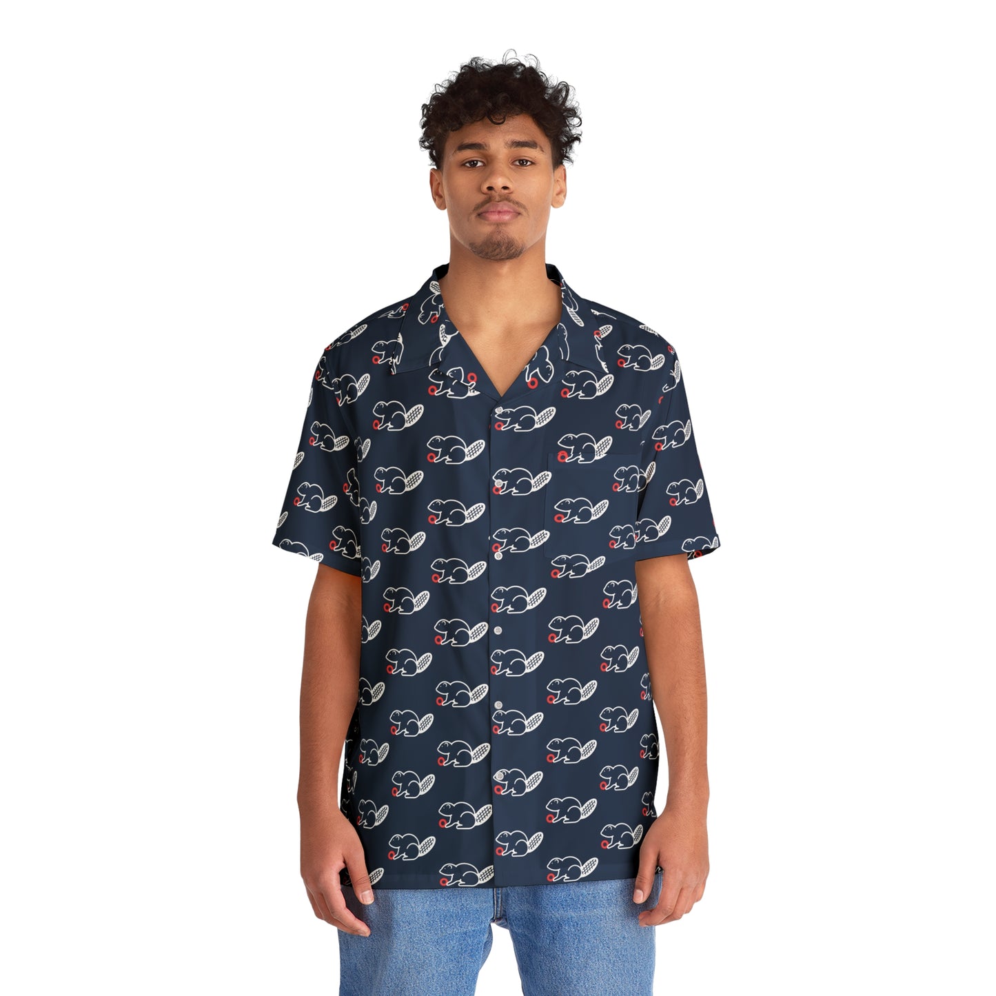 Star Lake Beaver All Over Men's Hawaiian Shirt (AOP)