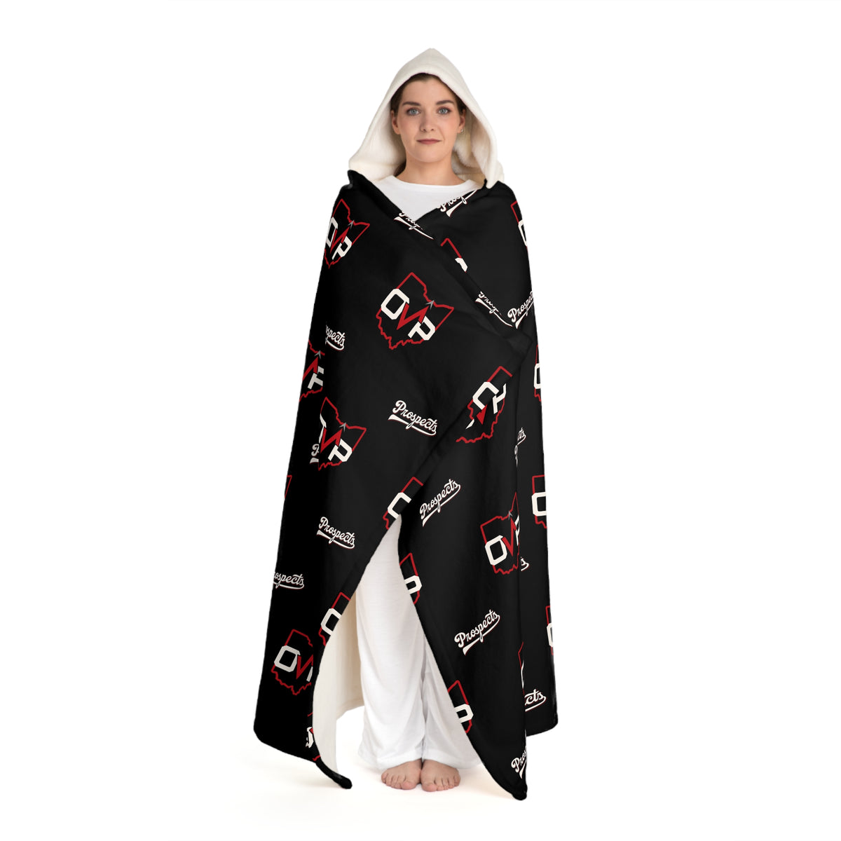Hooded Sherpa Blanket – Black & Red Logo Cozy Throw