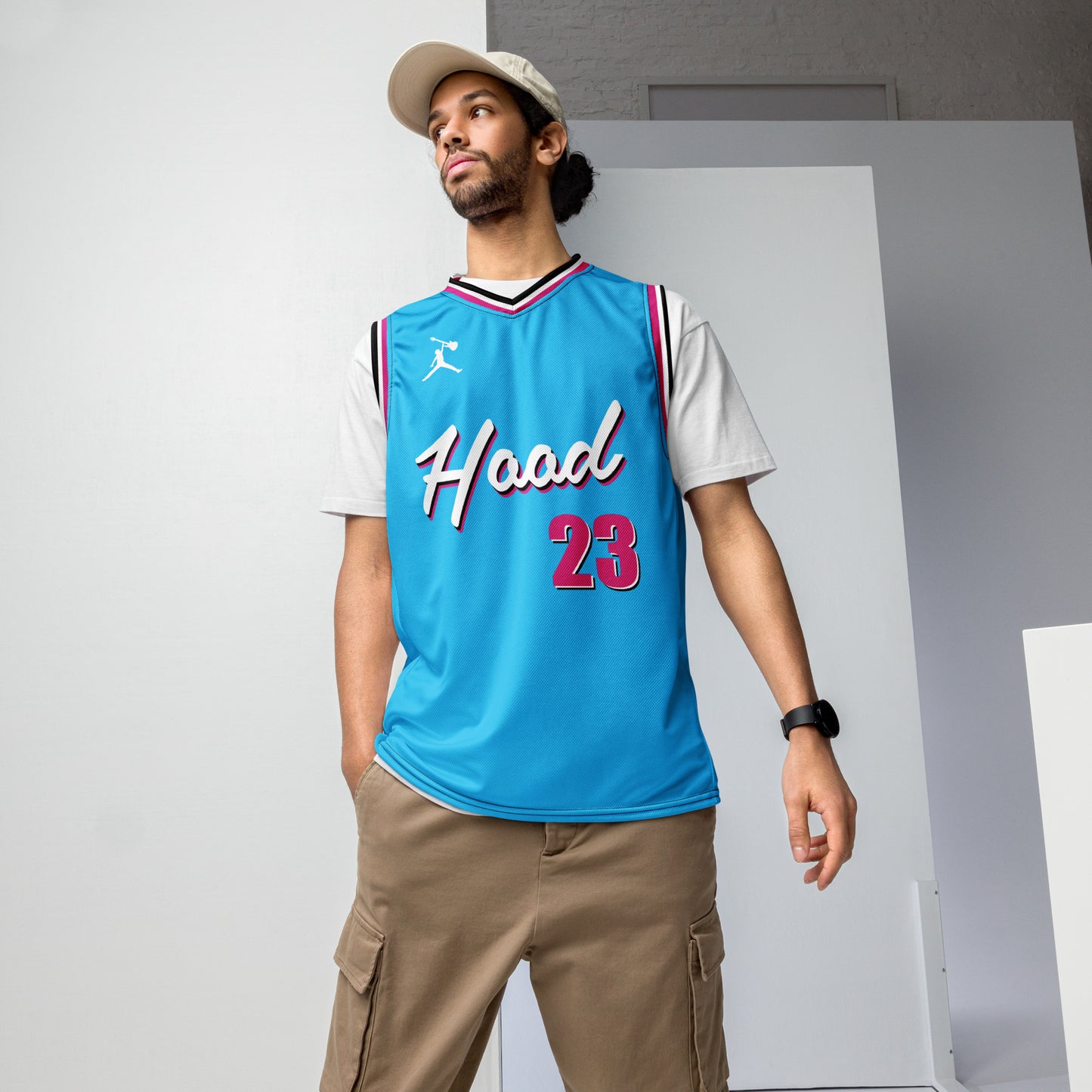 Miami Hood Blue Recycled unisex basketball jersey