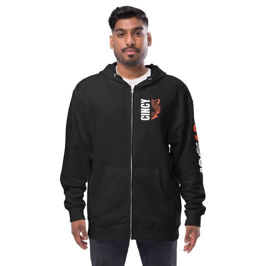 Cincy Tiger Split Unisex fleece zip up hoodie