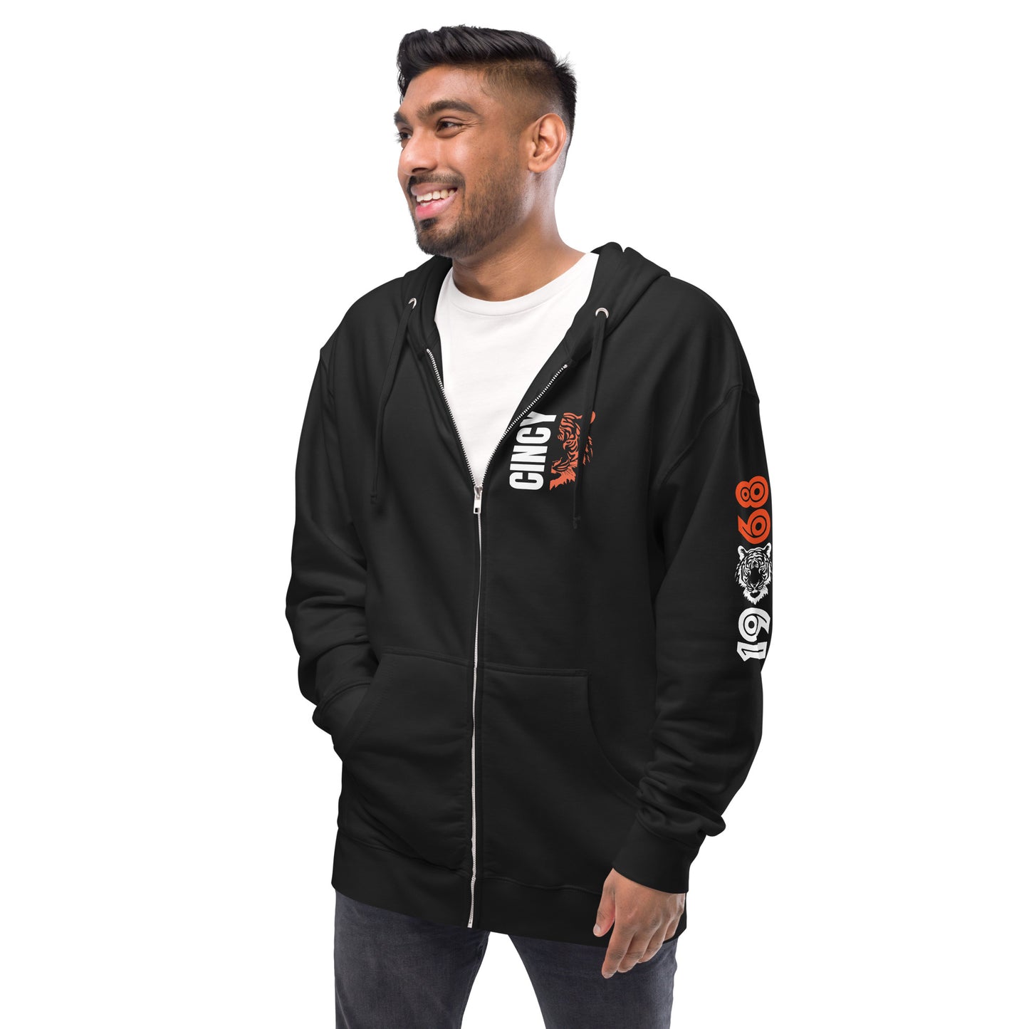 Cincy Tiger Split Unisex fleece zip up hoodie