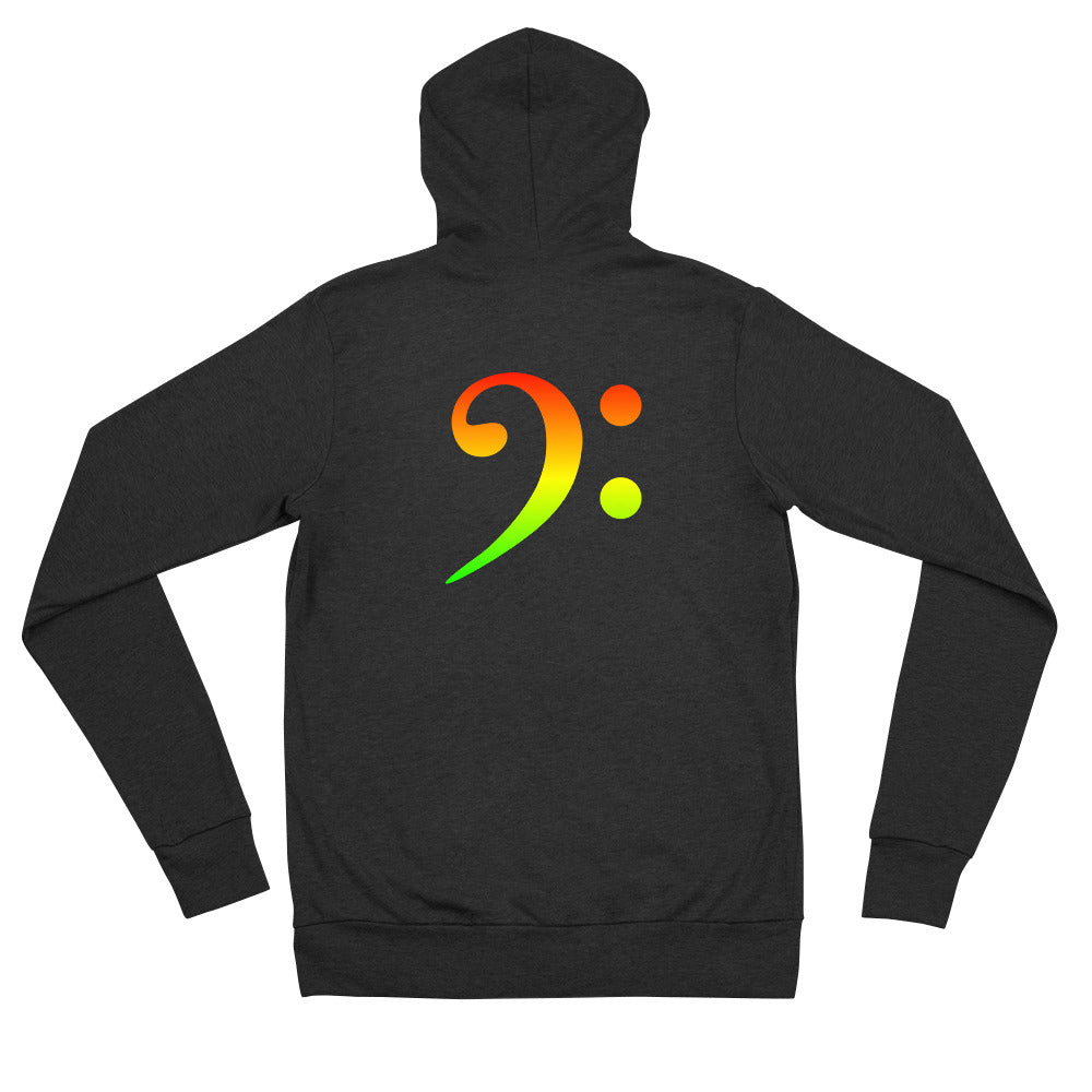 Red Green Gold Gradient Bass Clef Unisex lightweight zip hoodie