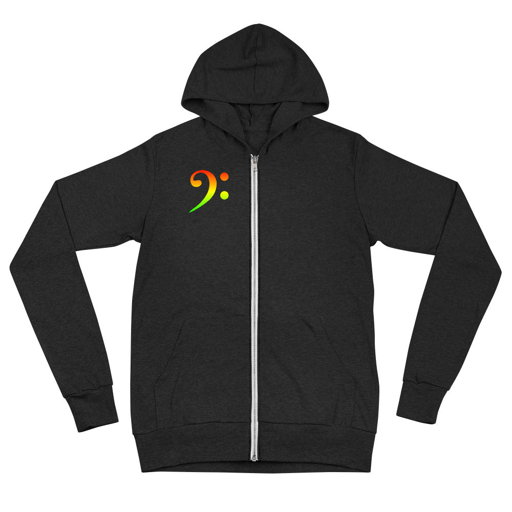 Red Green Gold Gradient Bass Clef Unisex lightweight zip hoodie