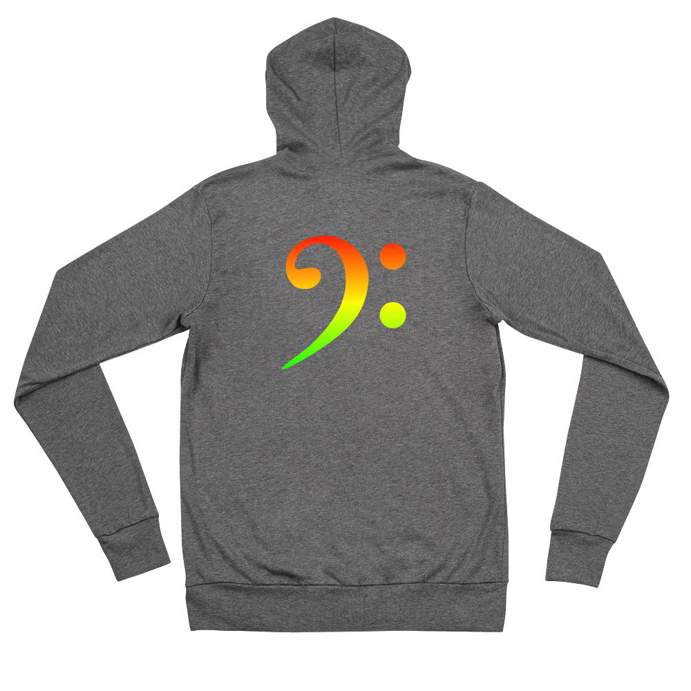 Red Green Gold Gradient Bass Clef Unisex lightweight zip hoodie